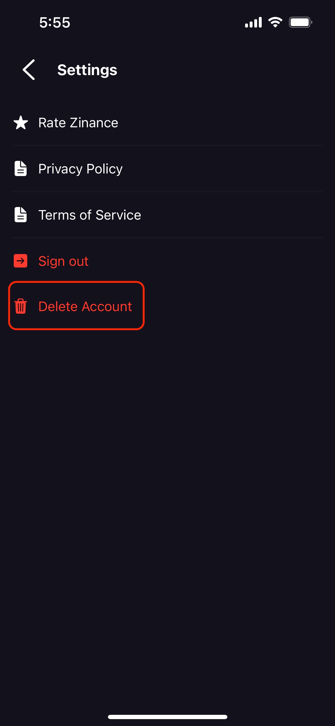 Step 2: Find Delete Account Option
